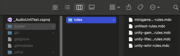 Several rule files listed in Cursor