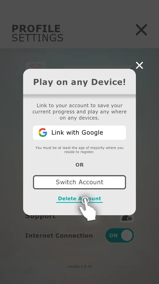 Step 2: the in-game screen for deleting your account